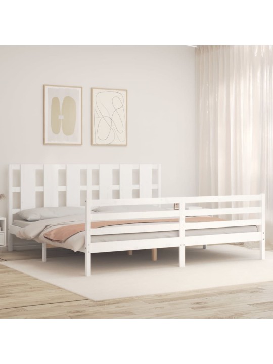 Gultas rāmis ar galvgali, Super King Size, masīvkoks, balts
