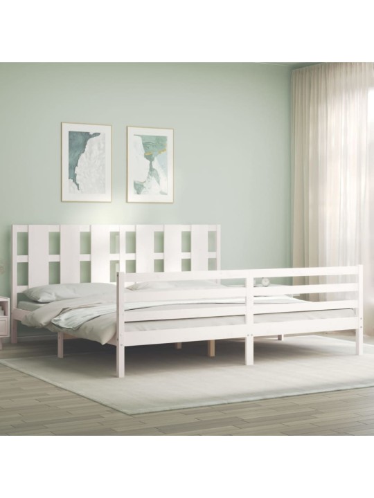 Gultas rāmis ar galvgali, Super King Size, masīvkoks, balts