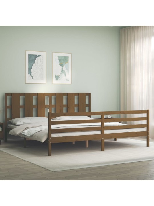 Gultas rāmis ar galvgali, medus brūns, 200x200 cm, masīvkoks