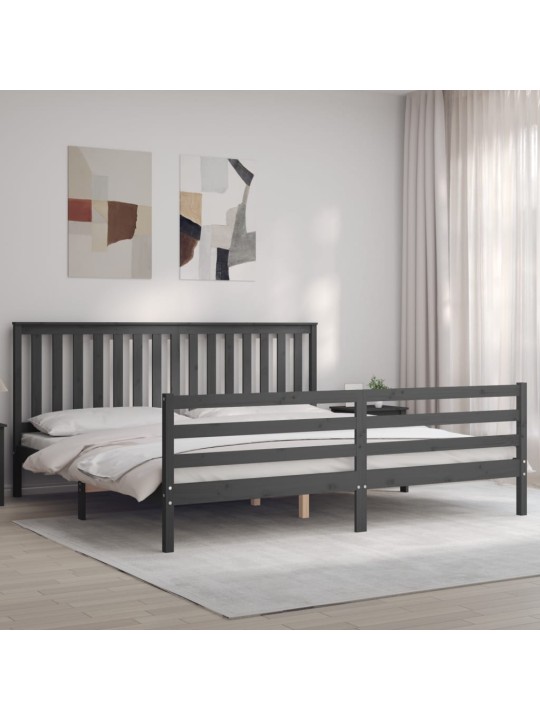 Gultas rāmis ar galvgali, 200x200 cm, masīvkoks, pelēks