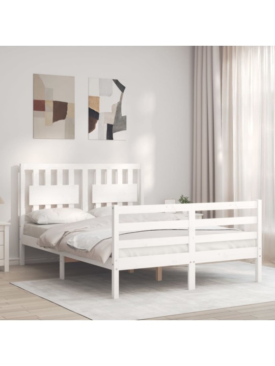 Gultas rāmis ar galvgali, 140x200 cm, masīvkoks, balts