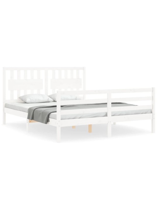 Gultas rāmis ar galvgali, King size izmērs, masīvkoks, balts