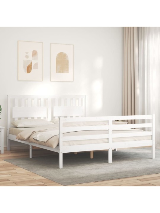 Gultas rāmis ar galvgali, King size izmērs, masīvkoks, balts