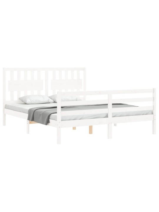 Gultas rāmis ar galvgali, King size izmērs, masīvkoks, balts
