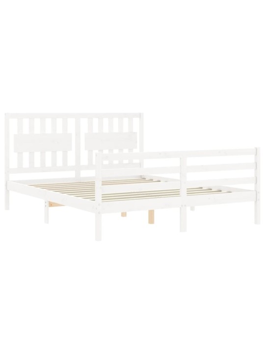 Gultas rāmis ar galvgali, King size izmērs, masīvkoks, balts