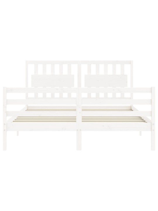 Gultas rāmis ar galvgali, King size izmērs, masīvkoks, balts