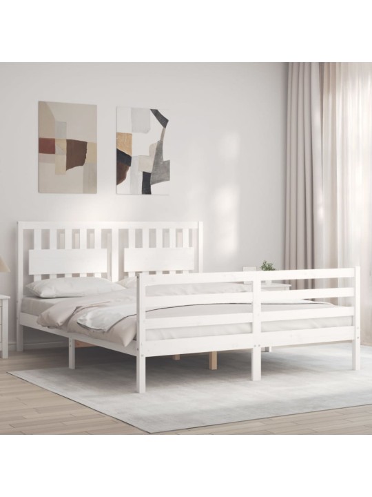 Gultas rāmis ar galvgali, King size izmērs, masīvkoks, balts
