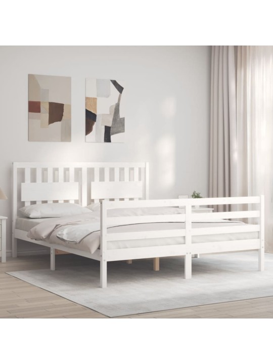 Gultas rāmis ar galvgali, 160x200 cm, masīvkoks, balts