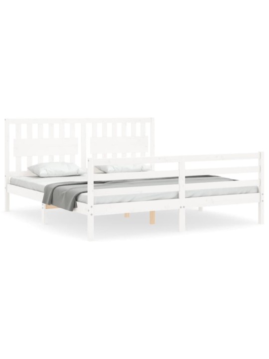 Gultas rāmis ar galvgali, Super King Size, masīvkoks, balts