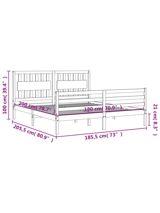 Gultas rāmis ar galvgali, Super King Size, masīvkoks, balts