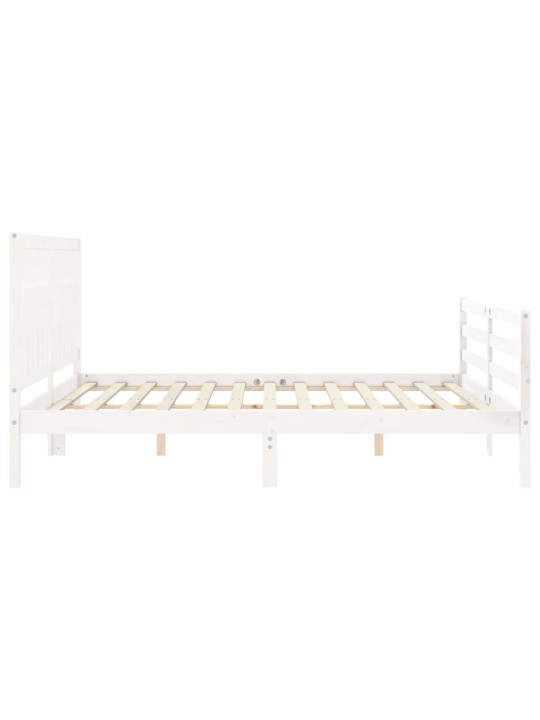 Gultas rāmis ar galvgali, Super King Size, masīvkoks, balts