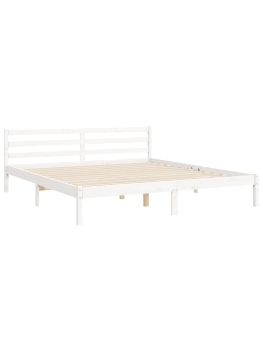 Gultas rāmis ar galvgali, Super King Size, masīvkoks, balts