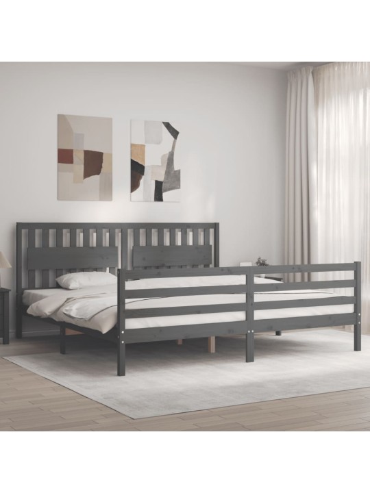 Gultas rāmis ar galvgali, 200x200 cm, masīvkoks, pelēks