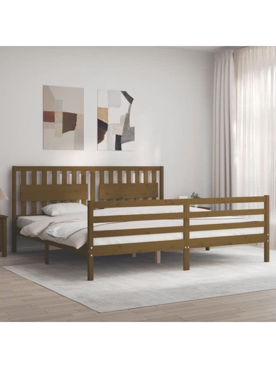 Gultas rāmis ar galvgali, medus brūns, 200x200 cm, masīvkoks