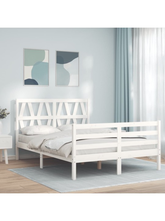 Gultas rāmis ar galvgali, 120x200 cm, masīvkoks, balts