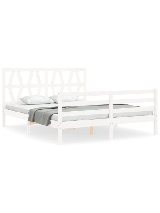 Gultas rāmis ar galvgali, King size izmērs, masīvkoks, balts