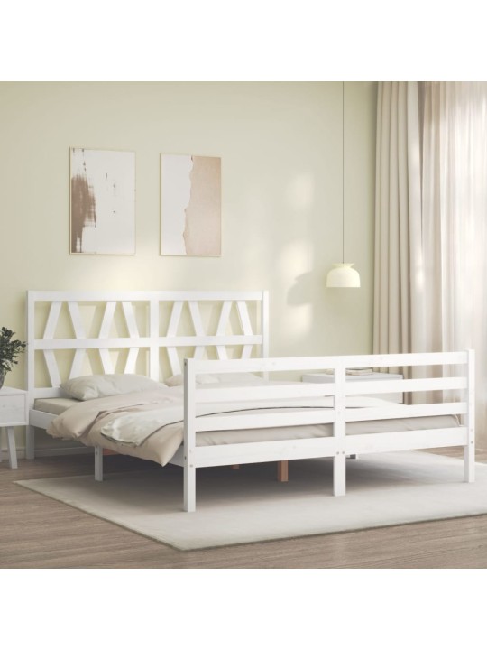 Gultas rāmis ar galvgali, King size izmērs, masīvkoks, balts