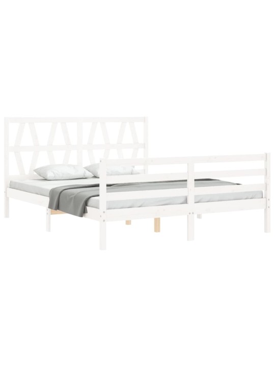 Gultas rāmis ar galvgali, King size izmērs, masīvkoks, balts