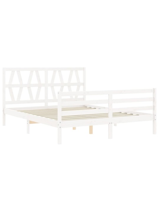 Gultas rāmis ar galvgali, King size izmērs, masīvkoks, balts