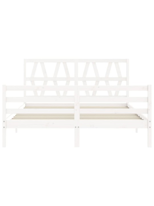 Gultas rāmis ar galvgali, King size izmērs, masīvkoks, balts
