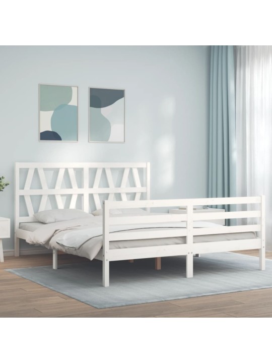 Gultas rāmis ar galvgali, King size izmērs, masīvkoks, balts