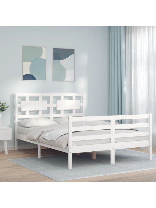 Gultas rāmis ar galvgali, 120x200 cm, masīvkoks, balts