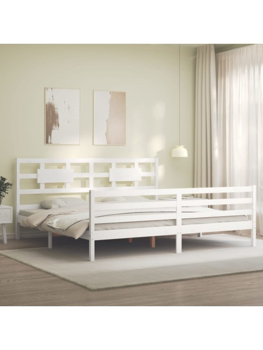 Gultas rāmis ar galvgali, Super King Size, masīvkoks, balts