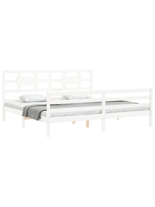 Gultas rāmis ar galvgali, Super King Size, masīvkoks, balts
