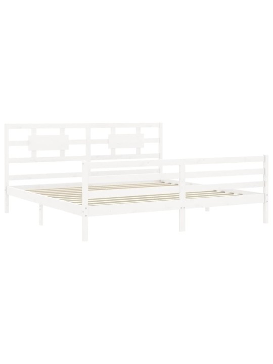 Gultas rāmis ar galvgali, Super King Size, masīvkoks, balts