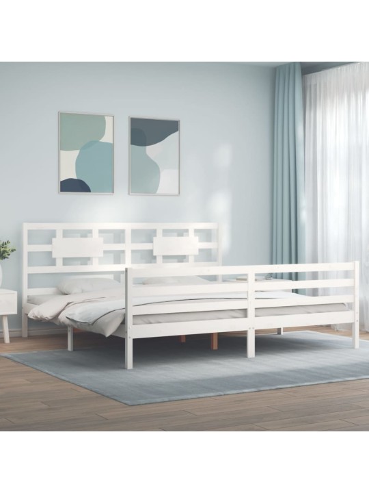 Gultas rāmis ar galvgali, Super King Size, masīvkoks, balts