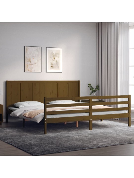 Gultas rāmis ar galvgali, medus brūns, 200x200 cm, masīvkoks