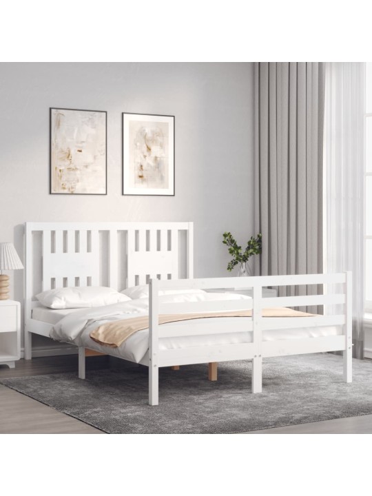 Gultas rāmis ar galvgali, 120x200 cm, masīvkoks, balts