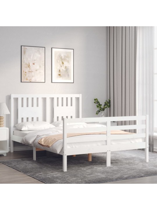 Gultas rāmis ar galvgali, 140x200 cm, masīvkoks, balts