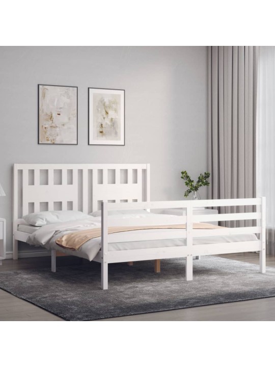 Gultas rāmis ar galvgali, 160x200 cm, masīvkoks, balts