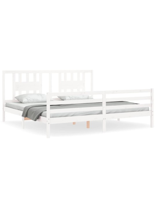 Gultas rāmis ar galvgali, Super King Size, masīvkoks, balts