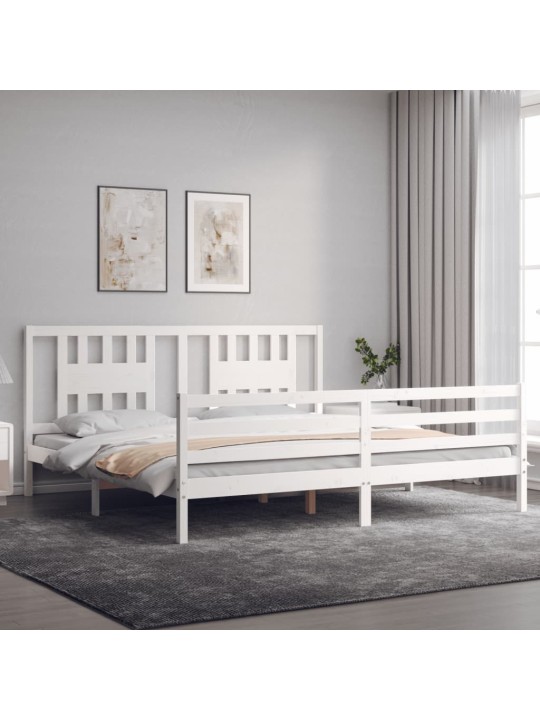 Gultas rāmis ar galvgali, Super King Size, masīvkoks, balts
