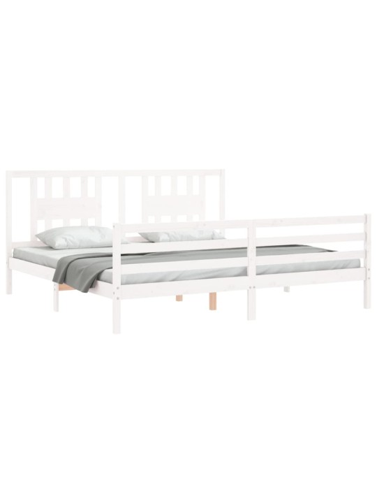 Gultas rāmis ar galvgali, Super King Size, masīvkoks, balts