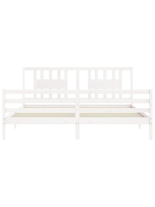 Gultas rāmis ar galvgali, Super King Size, masīvkoks, balts
