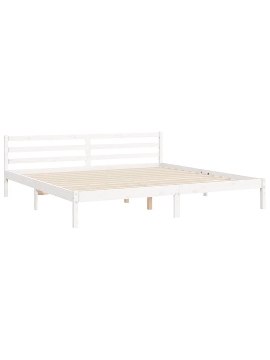 Gultas rāmis ar galvgali, Super King Size, masīvkoks, balts