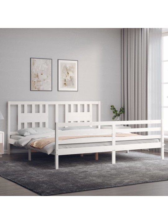 Gultas rāmis ar galvgali, 200x200 cm, masīvkoks, balts