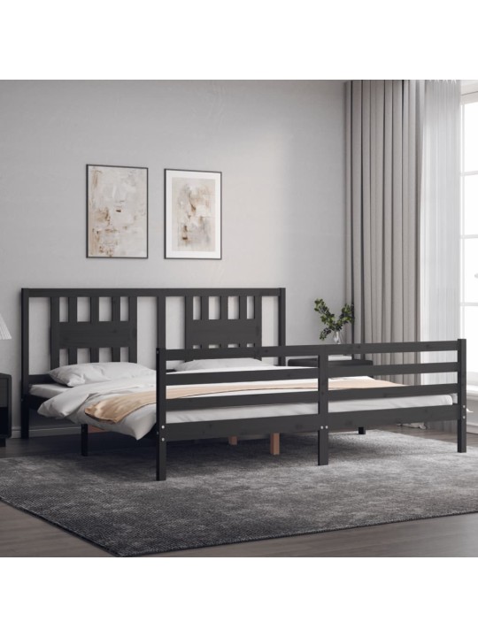 Gultas rāmis ar galvgali, 200x200 cm, masīvkoks, pelēks