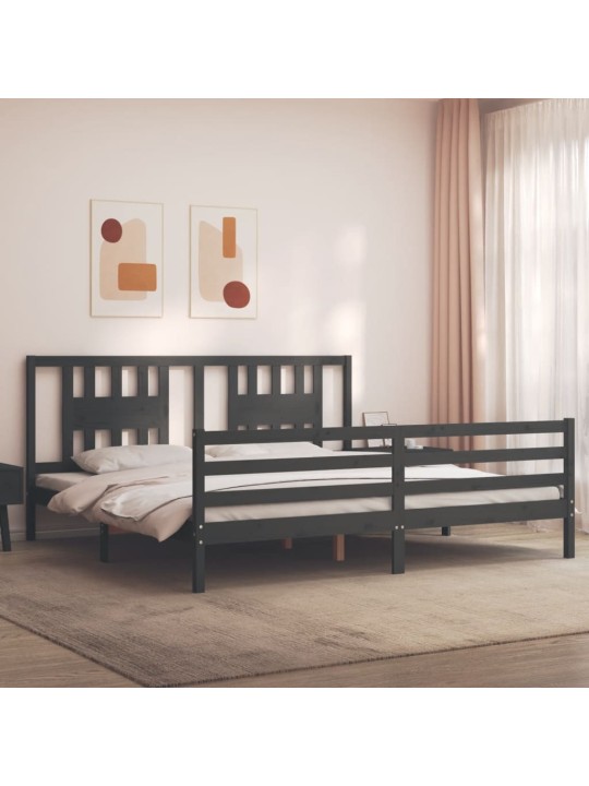 Gultas rāmis ar galvgali, 200x200 cm, masīvkoks, pelēks