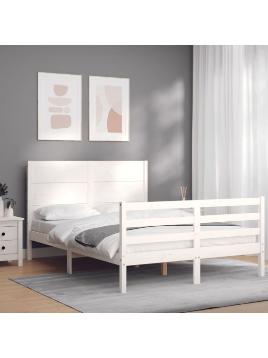 Gultas rāmis ar galvgali, 140x200 cm, masīvkoks, balts