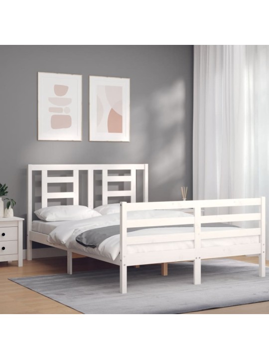 Gultas rāmis ar galvgali, 120x200 cm, masīvkoks, balts