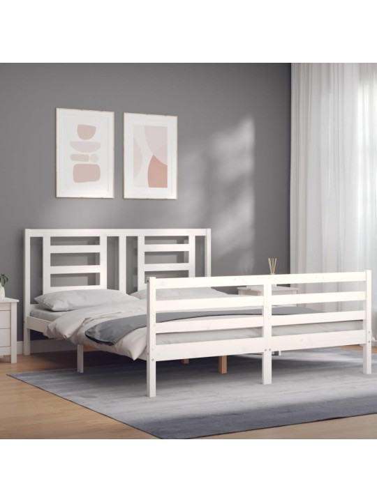 Gultas rāmis ar galvgali, 160x200 cm, masīvkoks, balts