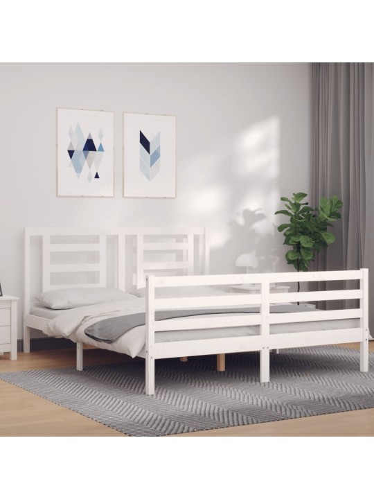 Gultas rāmis ar galvgali, 160x200 cm, masīvkoks, balts