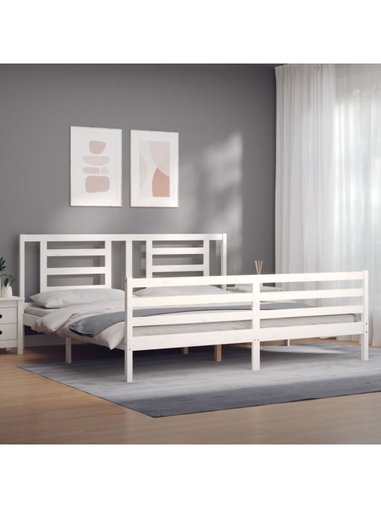 Gultas rāmis ar galvgali, Super King Size, masīvkoks, balts