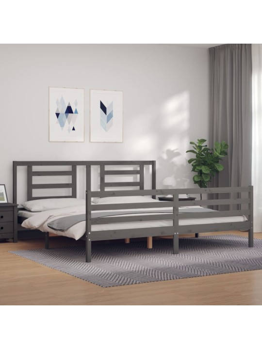 Gultas rāmis ar galvgali, 200x200 cm, masīvkoks, pelēks