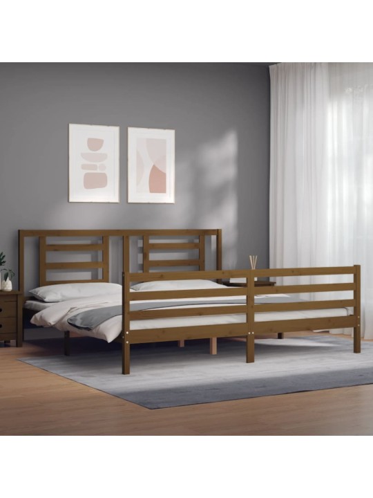 Gultas rāmis ar galvgali, medus brūns, 200x200 cm, masīvkoks