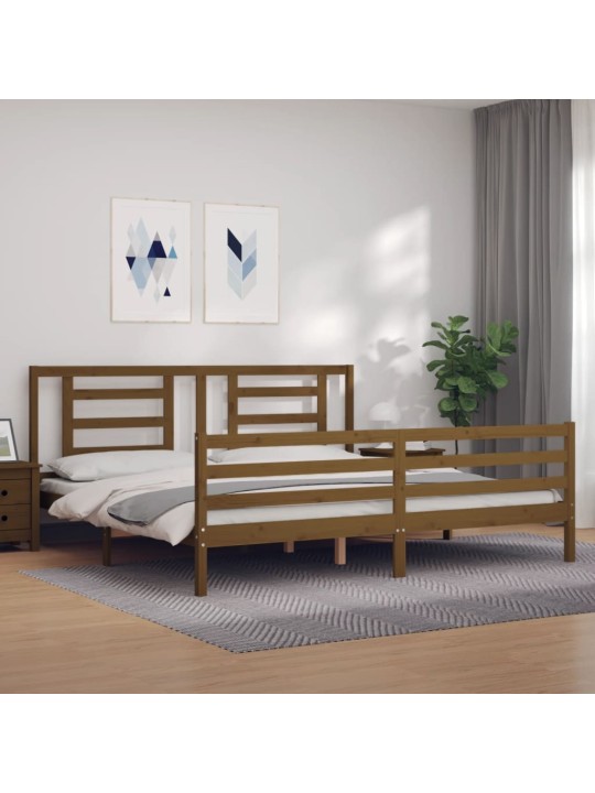 Gultas rāmis ar galvgali, medus brūns, 200x200 cm, masīvkoks
